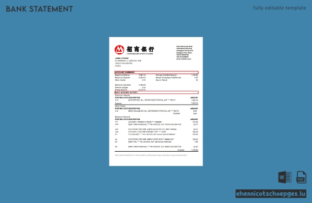 Beispiel-Excel-Vorschau eines Kontoauszugs von China Merchants